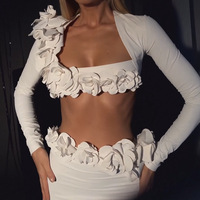 Expédition rapide, costumes deux pièces blancs pour femmes, crop top et jupe longue, costumes deux pièces pour femmes