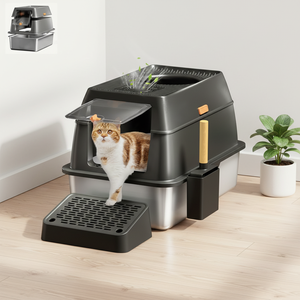 Groothandel Extra Grote 20L Geurbestendige RVS Kattenbak Volledig Ingesloten Binnenruimte Zandbak Gemakkelijk Reinigbaar Huisdierbenodigdheden - Product Image 1