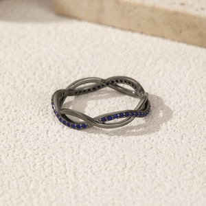 S925 <b>Silver</b> Geometric <b>Eternity</b> Band <b>Ring</b> With Sapphire Pave Setting Rhodium Plated Minimalist Design Unisex Everyday Wear - Product Image 4