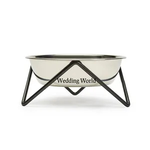 Hochwertige Luxus Metall Hunden apf Großhandel Kreative Designer Hunden apf Top Selling Handmade Dog Bowl Mit Back Iron Wire Stand