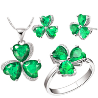 Ensemble de bijoux en zircon quadrilobe coloré, boucles d'oreilles, pendentif, bague, trois pièces