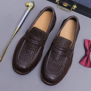 ASTON M.JAZZ Mocassins en cuir véritable gaufré motif litchi à enfiler, semelle en cuir, pour hommes, cousu Goodyear, chaussures de ville et de mariage - Product Image 5