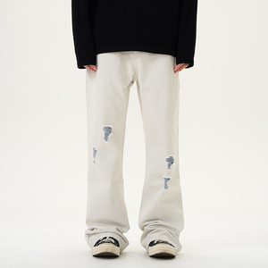 High Street Wash Branco <span class=keywords><strong>Jeans</strong></span> Retos Homens de Alta Qualidade Casual Rasgado Moda <span class=keywords><strong>Jeans</strong></span> <span class=keywords><strong>Jeans</strong></span> Custom Men Baggy Designer <span class=keywords><strong>Jeans</strong></span>