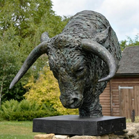 Décoration de jardin, sculpture de tête d'animal en métal de style antique, statue de taureau d'extérieur, sculpture de tête de bœuf en bronze à vendre