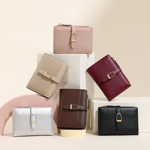 Portefeuille court en cuir PU haut de gamme à deux volets avec clip simple et multifonctionnel - Product Image 1