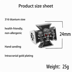yunnique Skull Cross <b>Ring</b> Men's Retro Silver Red Stone <b>Titanium</b> Steel Punk Style Jewelry Gift - Product Image 4