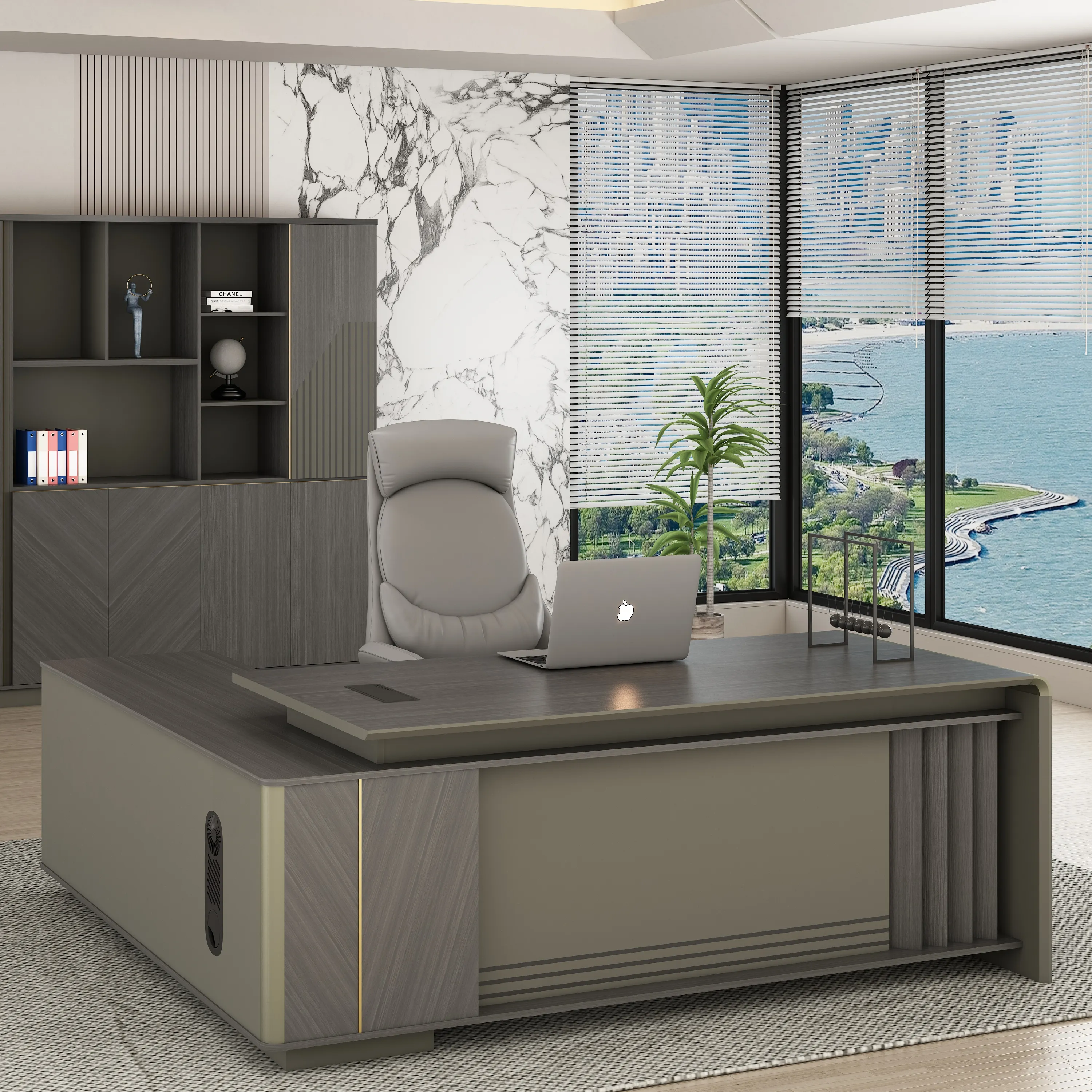 2024 New Design Modern Aluminium Luxury MFC Manufacture Escritorio L Shape Management CEO Executive Office Furniture Office Desk