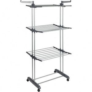 Séchoir à linge mobile pliable et extensible à 4 niveaux en acier inoxydable pour salle de bain et sacs, support de séchage sur pied, vente en gros - Product Image 1