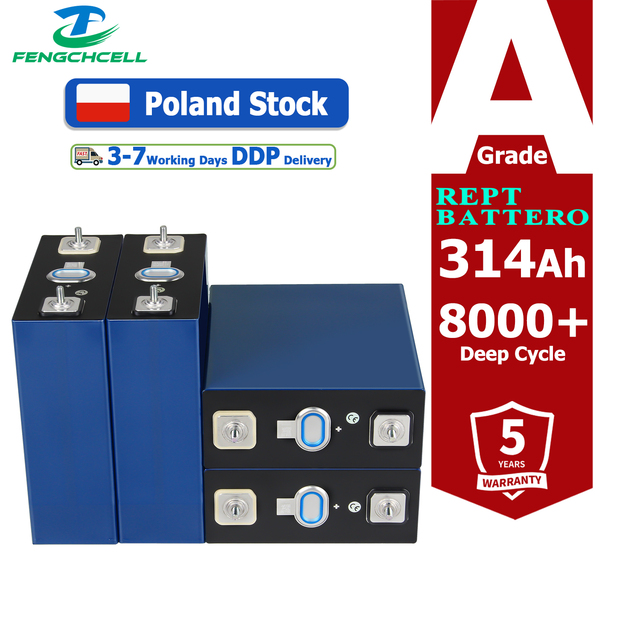 Poland Stock REPT 3.2V 314Ah 8000 Cycles Grade a Cells Lifepo4 Battery for Home Energy Storage Prismatic Lithium Battery Cell