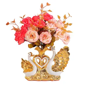 Ceramic Swan Vase for Home Decoration Living Room Cabinet Tabletop Creative Gift Porcelain Artwork