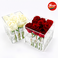 Support de présentation de roses en acrylique SHP à 9 trous, vitrine carrée transparente pour fleurs, décoration de table de mariage, cadeau, centre de table pour fête