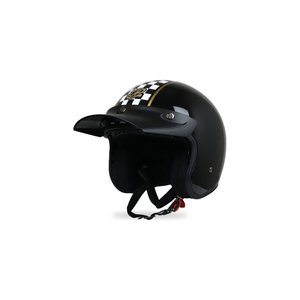 Casque demi-face rétro JP Signature Open Motif SO 02 en noir métallisé élégant, alliant design classique et confort moderne - Product Image 2