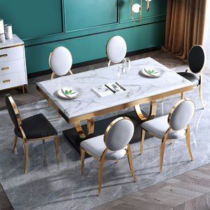 Bộ bàn ăn hình chữ nhật bằng đá cẩm thạch sang trọng, bàn ăn hiện đại, nội thất phòng ăn, bàn và ghế cho biệt thự - Product Image 3