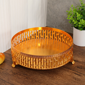 Plateau à fruits rond en fer à motif <span class=keywords><strong>bambou</strong></span> doré, plateau à dessert, plateau décoratif pour coiffeuse, plateau à bijoux, plateau à maquillage pour coiffeuse - Product Image 3