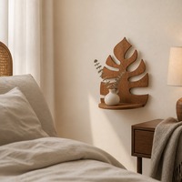 Étagère murale en bois en forme de feuille, étagère flottante avec plateau rond pour l'affichage des plantes, décoration de chambre à coucher, salon, maison