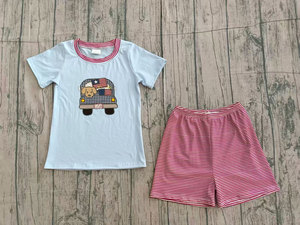 BSSO1482 Ensemble de vêtements personnalisé pour bébé garçon, motif bleu imprimé, tenues pour enfants, vente en gros, ensemble à manches courtes - Product Image 4