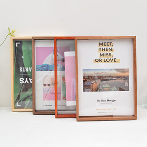 Wood <b>Photo</b> <b>Frame</b> Rectangular <b>Double</b>-Sided Glass Tabletop Display Simple Design Horizontal Orientation - Product Image 1