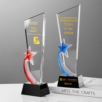 Trophée en cristal étoilé coloré personnalisé, gravure laser, trophée en verre K9, trophée souvenir annuel d'entreprise avec base