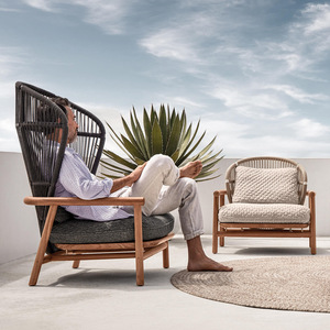 Ensemble de salon d'extérieur en teck avec fauteuil en rotin tressé et coussin <span class=keywords><strong>matelassé</strong></span>, idéal pour <span class=keywords><strong>jardin</strong></span>, patio, villa et balcon - Product Image 1