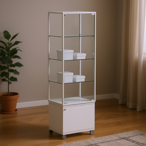 Vitrina de Exhibición 51x37x180 cm, Marco de Aluminio Blanco, Puertas de Vidrio, Estantes Ajustables, con Puerta con Cerradura - Product Image 3