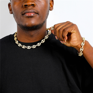 Ensemble <span class=keywords><strong>de</strong></span> bijoux Hip Hop pour hommes, 12MM, bijou en plaqué or, collier ras du cou en Zircon et diamant, chaîne en grains <span class=keywords><strong>de</strong></span> <span class=keywords><strong>café</strong></span> glacé, nouvelle collection - Product Image 2