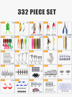 Kit de pêche de 332 pièces, comprenant des vers souples, des cuillères, des spinnerbaits, des jigheads, des hameçons offset, des pinces, des plombs, des perles, pour la pêche au bar, au dorade, à la truite et au brochet