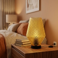 Lámpara de Mesa de Metal para Dormitorio, Moderna, Redonda, de Metal, para Sala de Estar, Dormitorio, Mesita de Noche, Decorativa, de Vidrio