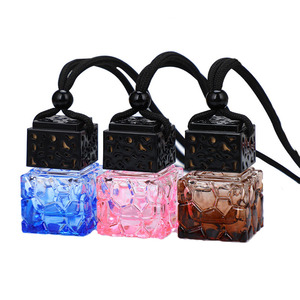 Square Glass Car Air Freshener Hanging Perfume <b>Bottle</b> With Frost Surface Blue <b>Pink</b> Brown Colors Home Fragrance - Product Image 1