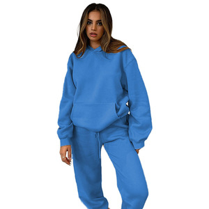 Benutzer definierte Herbst Übergroße 2-teilige Baumwolle Sportswear Damen Lounge Hoodie Jogger Set Fleece Trainings anzug Front für Winter Herbst - Product Image 3