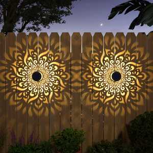 Solar <b>LED</b> Fence Lamp Iron Material Solar Powered Outdoor Terrace Step Wall Lamp Mandala Pattern Waterproof Design <b>Motion</b> <b>Sensor</b> - Product Image 1