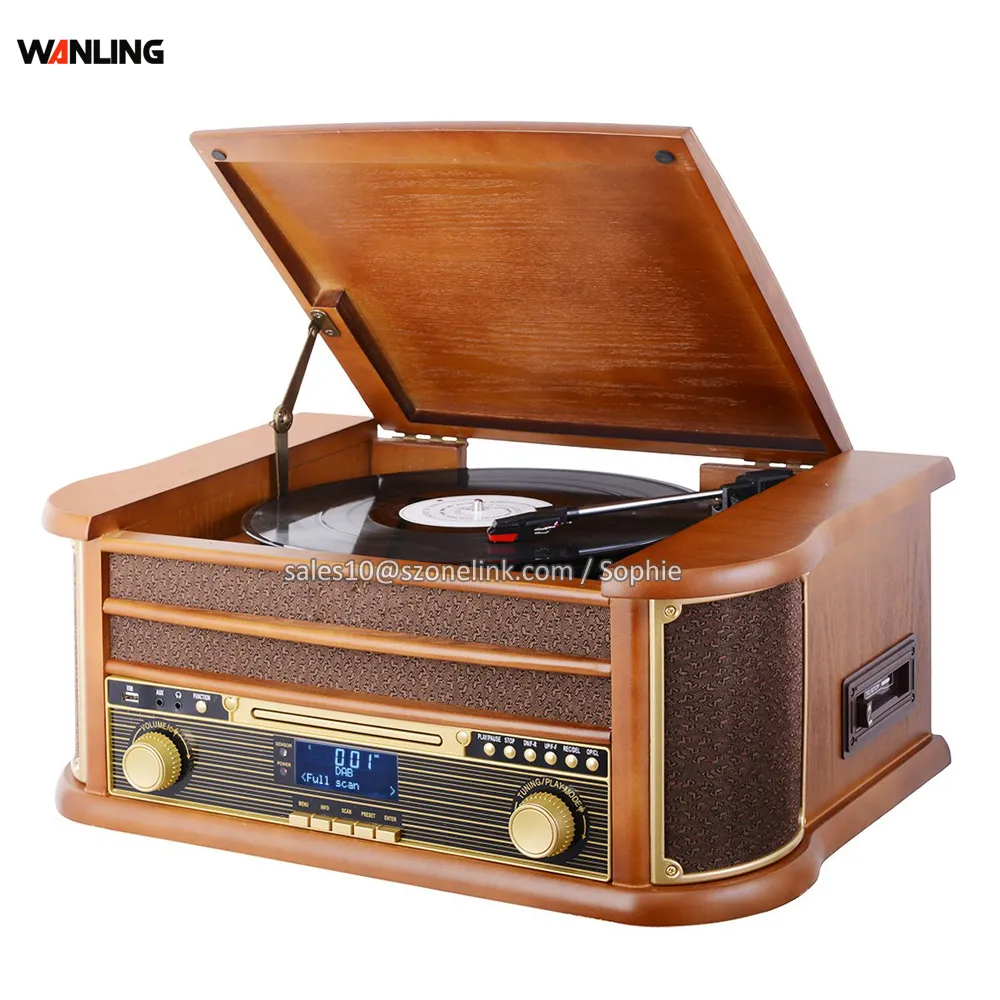 Son stéréo en bois massif tout en un platine vinyle Viny tourne-disque Cassette en bois CD USB SD Play Audio phonographe platine