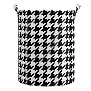 Black and White Houndstooth <b>Laundry</b> <b>Basket</b> <b>Foldable</b> Oxford Storage Bin with Handles for Bathroom Kitchen Living Room - Product Image 1