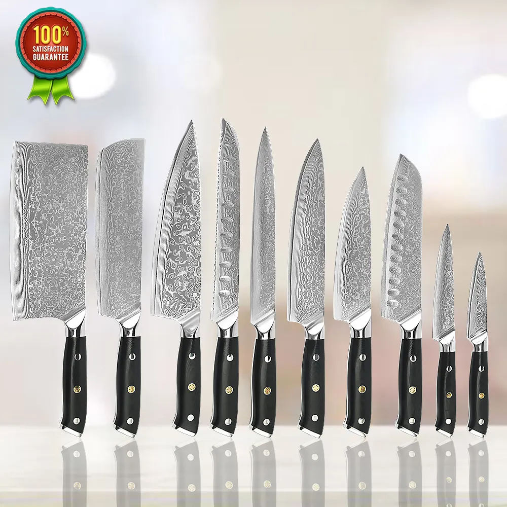 Nhật Bản VG10 10pcs 67 lớp Damascus thép Knife Set dao nhà bếp đặt G10 xử lý nấu ăn Đầu Bếp Knife Set cho nhà hàng