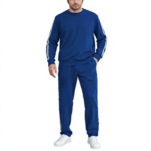 Men's Blue <b>Knitted</b> Sweatshirt And Sweatpants <b>Set</b> Crew Neck Solid Color Casual Autumn Wear Solid color autumn outfit Bangladesh - Product Image 1