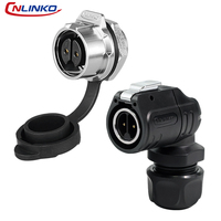 Conector Impermeable Cnlinko Aviation Plug LP16 de 90 Grados, Semimetálico, con Brida de Cuatro Orificios, 2 Pines, Cableado por Tornillo, IP68
