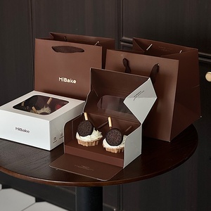 Tại gói dùng một lần Màu Đỏ tráng miệng cupcake bao bì hộp cao Bronzing hai mặt in giấy kraft tái chế tùy chỉnh - Product Image 1