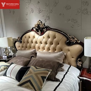 Lit de style européen, lit double de princesse luxueux en bois massif sculpté, lit français rouge Raffaele pour chambre principale de villa - Product Image 4