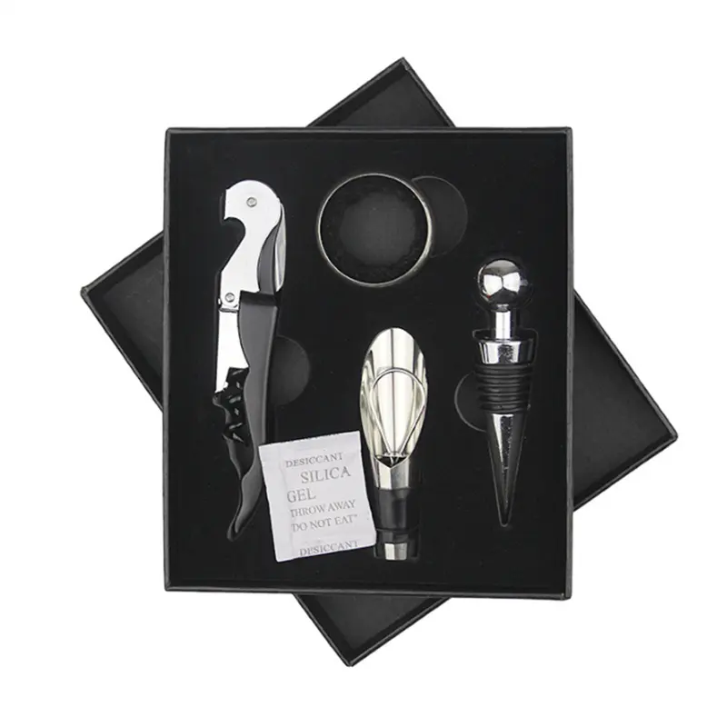 Ensemble d'outils de vin personnalisés, 4 pièces, ouvre-bouteille avec boîte cadeau, boîte carrée en cuir, bouchon de vin, ensemble de tire-bouchon, meilleure vente, 2022