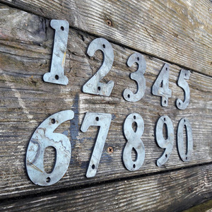 Metal House <b>Numbers</b> With Mounting Holes Industrial Style Building Plaques Handmade <b>Iron</b> Door Address Signs - Product Image 1
