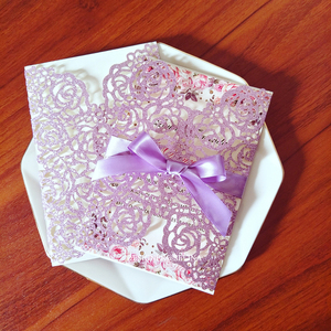 Tarjeta de invitación de boda, papel de corte láser personalizado - Product Image 1