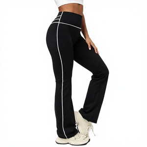 Leggings de yoga taille haute évasés avec bande latérale, couleur unie, extensibles dans quatre directions, taille élastique, pantalon de sport pleine longueur - Product Image 4