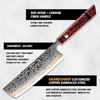 Couteau Nakiri de cuisine en acier damas de 7 pouces Couteau Nakiri en cuivre de cuisine en acier à haute teneur en carbone 55 couches Manche en fibre de carbone en résine rouge