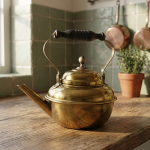 Vintage Brass Tea Kettle With <b>Lid</b> And Wooden Handle Water <b>Pot</b> Kettles Metal Design Style - Product Image 3