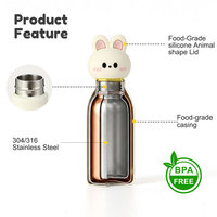 Bouteille d'eau pour enfants de 14 oz en gros avec bouchon en silicone alimentaire en forme d'animal et double paroi en acier inoxydable 304