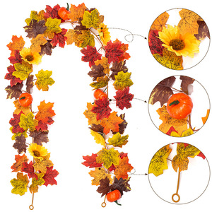 Guirlande de feuilles d'érable artificielles d'automne avec citrouilles et tournesols, 100cm-200cm, décoration pour cheminée, balcon - Product Image 4