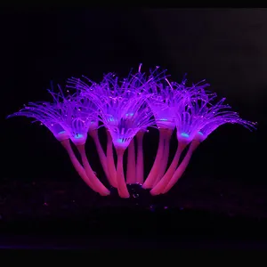 Unique High-Luminous Multicolor Effect Silicone Sunflower Artificial Non-Plastic Aquarium Decorations Ceramic Fish Tank-Purple