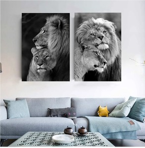 Images d'art mural d'<span class=keywords><strong>animaux</strong></span> modernes affiches de lion <span class=keywords><strong>noir</strong></span> <span class=keywords><strong>et</strong></span> <span class=keywords><strong>blanc</strong></span> imprimées sur toile pour la décoration de la maison du salon - Product Image 2