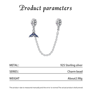 Abalorio Colgante de Plata S925 con Cadena de Seguridad Oceánica, Cola de Ballena de Esmalte Azul y Circonita Cúbica, para Pulsera - Product Image 5