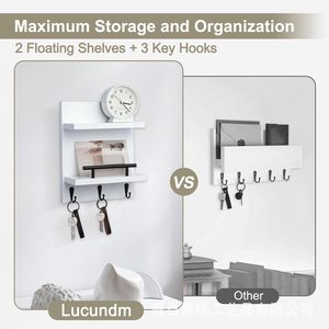 Wall Mounted <b>Shelf</b> With <b>Hooks</b> And Bar 3.6 Inch Key Organizer For Home Storage - Product Image 5