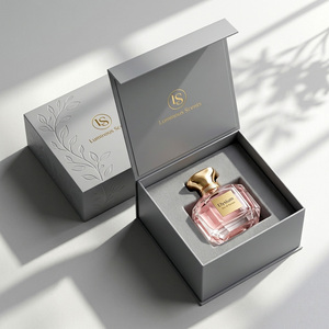 Boîte cadeau <span class=keywords><strong>de</strong></span> parfum haut <span class=keywords><strong>de</strong></span> gamme en carton gris argenté, forme livre, design personnalisé, finition mate, unique, essentiel pour femme - Product Image 1